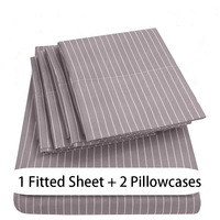Parure de draps en microfibre 4 pièces gris violet à rayures, drap-housse, drap plat, taie d'oreiller