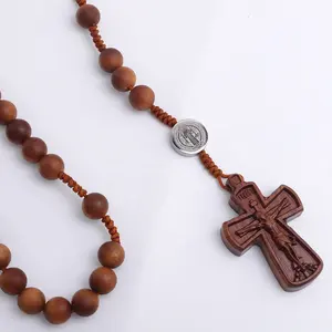 예수 십자가와 하이 퀄리티 나무 가톨릭 묵주 첫 성찬식 나무 조각 묵주