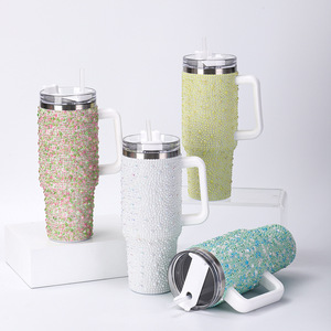 Vaso de Café de Acero Inoxidable de 40 oz con Asa, Taza de Café Metálica para Hielo con Cristales de Estrás, Vaso con Diamantes de Imitación - Product Image 2