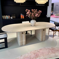 Table à manger en pierre stable de style nordique moderne, finition en marbre travertin, pour la maison, le bureau, l'hôtel, l'hôpital, l'appartement, la villa, la salle à manger