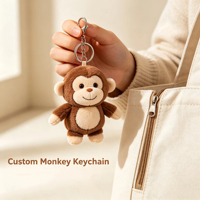 Porte-clés singe en peluche personnalisé par le fabricant OEM, brodé, animal en peluche doux, breloque de voiture, décoration de sac à dos