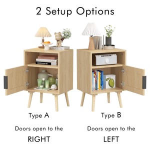 Modern Rattan Nightstand with Door Open Shelf and Solid Wood Legs Eco-Friendly Durable Bedroom Furniture for <b>Small</b> Spaces - Product Image 3