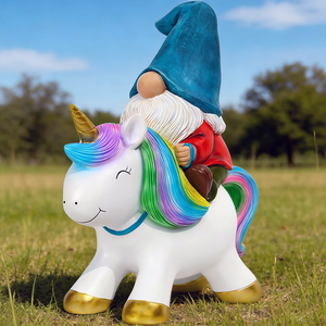 Statue de gnome <span class=keywords><strong>licorne</strong></span> <span class=keywords><strong>arc</strong></span>-<span class=keywords><strong>en</strong></span>-<span class=keywords><strong>ciel</strong></span> coloré pour décoration extérieure ou intérieure, ornement amusant pour jardin et terrasse - Product Image 2