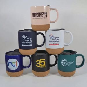 Custom Logo Personalized Gift Stoneware Cup Office Home Indoor Milk Coffee Drinks <b>Ceramic</b> <b>Mug</b> with Cork Base and Sliding <b>Lids</b> - Product Image 5