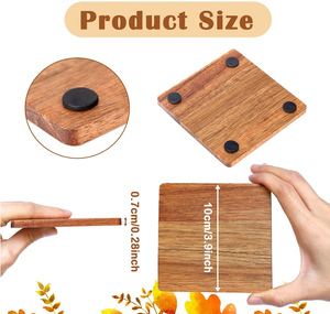 DIY pintura teñida <span class=keywords><strong>grabado</strong></span> <span class=keywords><strong>en</strong></span> <span class=keywords><strong>madera</strong></span> 10 piezas posavasos cuadrados de <span class=keywords><strong>madera</strong></span> de acacia sin terminar con puntos de silicona antideslizantes - Product Image 3