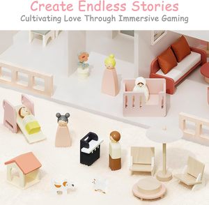 Kit de maison de jeu en bois éducatif moderne pour filles, à faire soi-même, avec poupées et animaux de compagnie, cadeau pour les tout-petits de <span class=keywords><strong>3</strong></span> ans et plus - Product Image 5