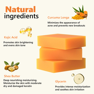 100กรัมขมิ้น Kojic กรดเรืองแสงสบู่กำจัดสิวจุดด่างดำแม้ผิวชุ่มชื้น<span class=keywords><strong>สบู่</strong></span>ทำมือทำความสะอาดอย่างล้ำลึก - Product Image 4