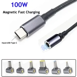 100W Universal Laptop Power Adapter Connector Magnetic Cable USB C Type C to Dc Power Jack Adapter Fast Charging Wire Converter