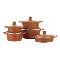 Ensemble de 10 ustensiles de cuisine durables en aluminium, revêtement antiadhésif effet marbre, design contemporain, poignées en bakélite, compatible gaz et induction