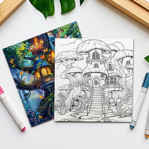 Libro da Colorare HL Casa sull'Albero Incantata, Arte Forestale Fantasiosa, Disegno Immaginativo per Amanti della Natura, Carta Patinata con Laminazione - Product Image 3