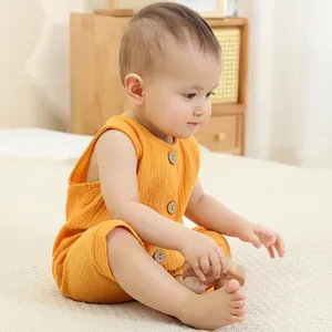 Macacão de verão MICHLEY Shortie para meninos e meninas, pijama de bebê personalizado com botões, macacão curto de algodão para bebês, 2024