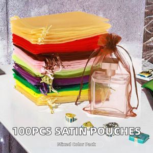 100PCS 4X4.72 Mixed Color Satin Drawstring Organza Pouch <b>Gift</b> <b>Bags</b> Wedding <b>Party</b> Jewelry Christmas Festival Bathroom Soaps - Product Image 2