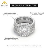 Goldleafgems 1-5CT Yastık Kesim GRA Sertifikalı HPHT CVD Laboratuvarda Yetiştirilmiş Elmas Halo Nişan Yüzüğü 925 Ayar Gümüş Yüzük Seti Özel Tasarım Mücevher