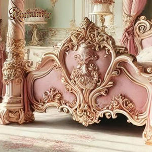 Europäischer Königlicher Klassischer Stil Rosa Samt Kopfteil Schlafzimmer Massivholz Elegantes Prinzessinnen-Bett Himmelbett - Product Image 5