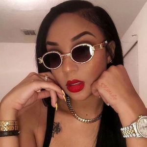 Wholesale 2021 Trendy Fashion Vintage Women <b>Steampunk</b> Diamond Sun <b>Glasses</b> Small <b>Round</b> Rhinestone Sunglasses - Product Image 1