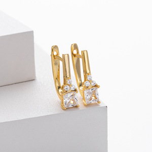 SPJ 925 <span class=keywords><strong>plata</strong></span> esterlina cuadrado CZ inglés bloqueo pendientes para mujer elegante minimalista diseño de joyería de gama alta - Product Image 6