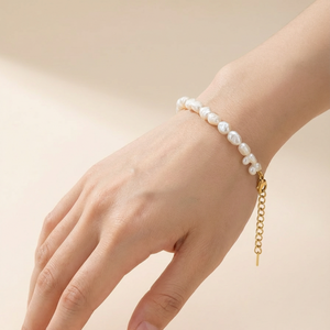 Индивидуальный комплект ювелирных изделий из натурального пресноводного жемчуга: колье из 18-каратного золота, браслет, колье-подвеска, серьги-кольца из нержавеющей стали с жемчугом - Product Image 5