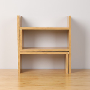 All Bamboo Telescopic Storage Rack Adjustable <b>Bookshelf</b> 3 Floors Desktop Office Use - Product Image 2