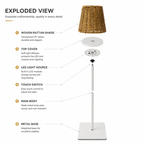 <strong>Vintage</strong> Farmhouse Stepless Dimmable LED Boho Minimalist Nightstand Brown Rechargeable Rattan Cordless <strong>Table</strong> <strong>Lamp</strong> for Wedding - Product Image 6