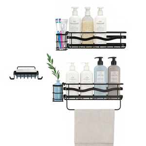 Estante de Pared de Lujo para Baño, Estante de Almacenamiento para Esquina de Cocina, Juego de Accesorios de Baño con Ganchos Autoadhesivos - Product Image 4
