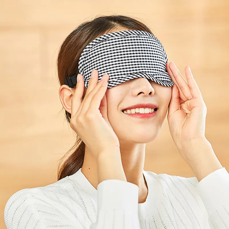 Wholesale plaid custom men adjustable eye cups 100% shading cotton lattice eye mask for sleep patch