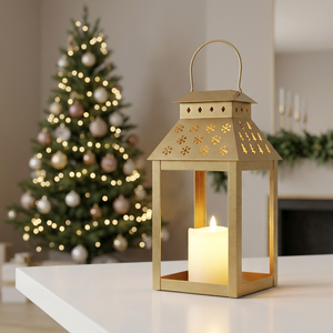 Wholesale Latest Snowflake Cutout <b>Gold</b> Metal Candle <b>Lantern</b> for Christmas Holiday Home Decoration - Product Image 1