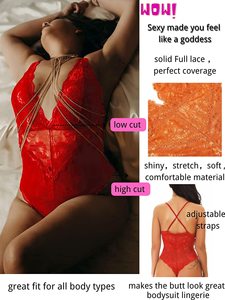 Bodysuit Lingerie Seksi Berbahan Renda untuk Wanita, Model Teddy Transparan dengan Desain Jala untuk Hari Valentine dan Malam Romantis - Product Image 3