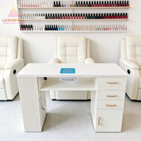 Nouvelle Station de Manucure en Bois Blanc Crème 2026, avec Aspirateur Intégré, Bureau de Manucure avec Chaise pour Salon, Garantie de 2 Ans
