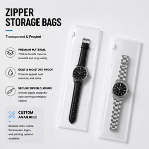Correa de Reloj Larga de Plástico PVC Transparente, Bolsa de Plástico Moderna para Accesorios, Bolsa Transparente con Cierre para Reloj - Product Image 1