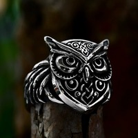 Bague hibou pour hommes en acier inoxydable rétro Animal titane acier bijoux Style nordique prêt à expédier