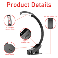 Lampe de lecture flexible réglable, lumière rouge 620~630/660/670nm, lampe de livre LED portable, type clip, rechargeable par USB, lampe de livre LED