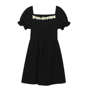 Women's Summer Puff Sleeve Dress Square Neck Little Black Dress With Back Bow Short Skirt Breathable Cocktail Dress - Product Image 5