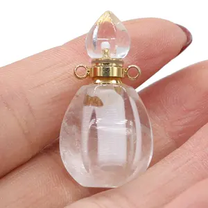 28X35Mm Unisex Edelsteen Parfum Fles, Hot Selling Mini Kristal Parfum Fles Hanger, rose Quartz Etherische Olie Fles Diffuser