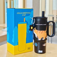 C397 Personalización Taza aislada portátil Pajita de aspecto alto Viaje Vientre Botella de agua Impresión de dibujos animados Taza termo de acero inoxidable