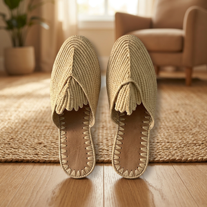 Sandalias de Rafia con Decoración de Borlas, Diseño a Rayas, Punta Abierta, Transpirables, para Verano, Interior, con Forro de Cuero Genuino - Product Image 5