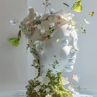 Statue de tête humaine souriante en résine et fibre de verre, grande taille, artisanale, moderne et créative, pour la décoration de café