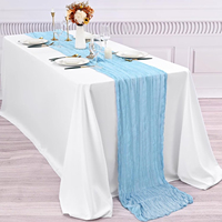 Chemin de table vintage en gaze bleu clair, chemin de table rustique en gaze avec logo pour la décoration de mariage et de Noël