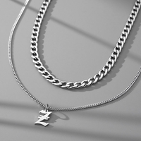 Collier à double couche en acier inoxydable à la mode, style cubain, avec pendentif lettre, pour hommes et femmes, chaîne à maillons punk hip-hop