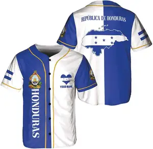 Uniforme de béisbol con estampado de bandera de Honduras para hombre, productos de envío directo, camiseta transpirable con botones a la moda 2023, camiseta con logotipo personalizado