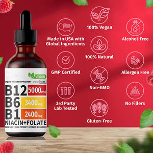 Gotas Veganas de Alta Potencia con Complejo <span class=keywords><strong>B</strong></span> de Folato, Líquido Oral 2*60ml, Sin GMO, Sabor Frambuesa, Probado en Laboratorio, Apoyo Energético y Cerebral para Adultos - Product Image 6