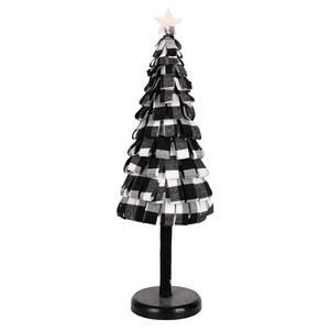 Black Plaid Felt Petal Cone <b>Christmas</b> <b>Tree</b> Patterned Petal Stack White Star Topper Modern Farmhouse <b>Mini</b> - Product Image 3