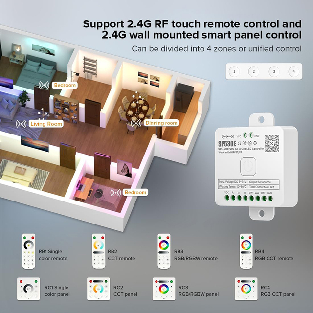 WS2814 SK6812 WS2811 Cob Series Strip Light WIFI Enabling RGBCCT SPI RGBWIC RGBIC Pixel RGBW Led Controller