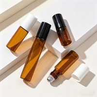 Flacon en verre ambré cylindrique 3ml 5ml 10ml avec bouchon en plastique pour huile essentielle, parfum, sérum, rechargeable, avec bouchon à vis pour crème visage