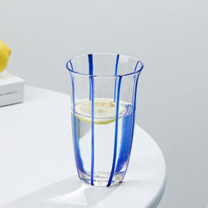 Verres à eau et à vin en verre <span class=keywords><strong>soufflé</strong></span> à la bouche, rayés bleus, faits à la main - Product Image 5