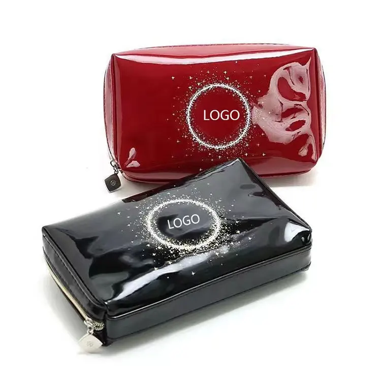 Custodia da toilette lucida con logo personalizzato custodia per trucco di bellezza impermeabile portatile borse per cosmetici in pvc lucido per donna uomo