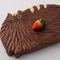 Planche à découper en bois massif Design chaton moderne Assiette décorative pour fruits, thé, snack, pain japonais