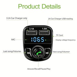 X8 Car Charger QC3.0 <b>MP3</b> <b>Player</b> Quick Charger Adapter Fast Charging Dual <b>USB</b> Car Charger FM Transmitter - Product Image 2
