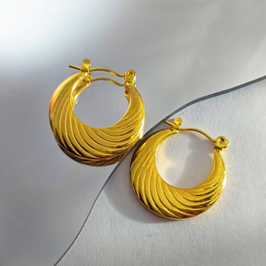 Collection de boucles d'oreilles créoles texturées en acier inoxydable plaqué or PVD 18 carats pour femmes |   Élégant, durable, hypoallergénique et léger - Product Image 6