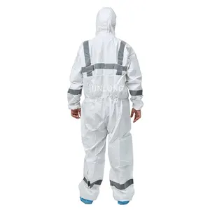 Junlong男性作業服使い捨てカバーオール微孔性カバーオール反射テープ安全服スーツ