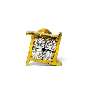 Pino de nariz de diamante IGI & INGEMCO Pin de nariz quadrado de ouro amarelo 14kt com certificação natural de diamante no atacado